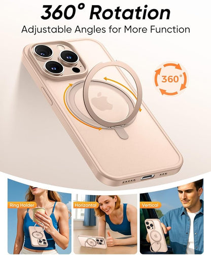 MAGIC JOHN 360° Rotatable Magnetic Invisible Stand for iPhone 15 Pro Max Case [Anti-Slip Grip] [Compatible with MagSafe] 16FT Shockproof for iPhone 15 Pro Max Case with Kickstand, Rose Gold
