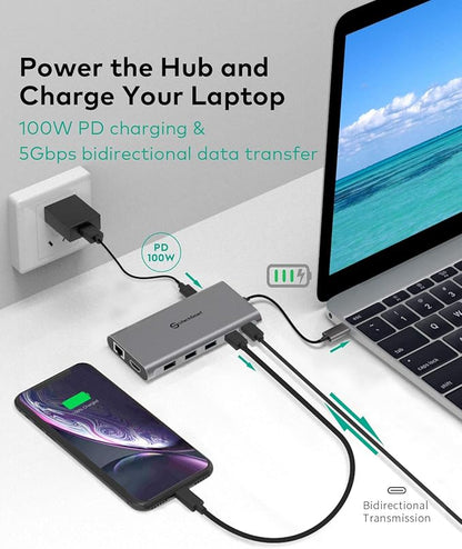 Docking Station, USB C Hub UtechSmart 12 in 1 USB C Dock Triple Display with 2 * 4K@60Hz HDMI, Displayport, 100W PD, 4 USB Ports, RJ45 Ethernet, SD/TF for MacBook, Dell, HP, Lenovo, Huawei