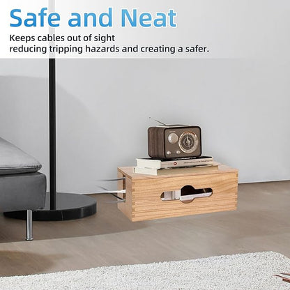 3PCS Wooden Cable Management Box Kit Wooden Cable Hider Storage Box Cord Organizer to Hide Cords & Wires for Desk Organization Protector Box for Home Office Kitchen Desk TV Computer Wires (S + M + L)