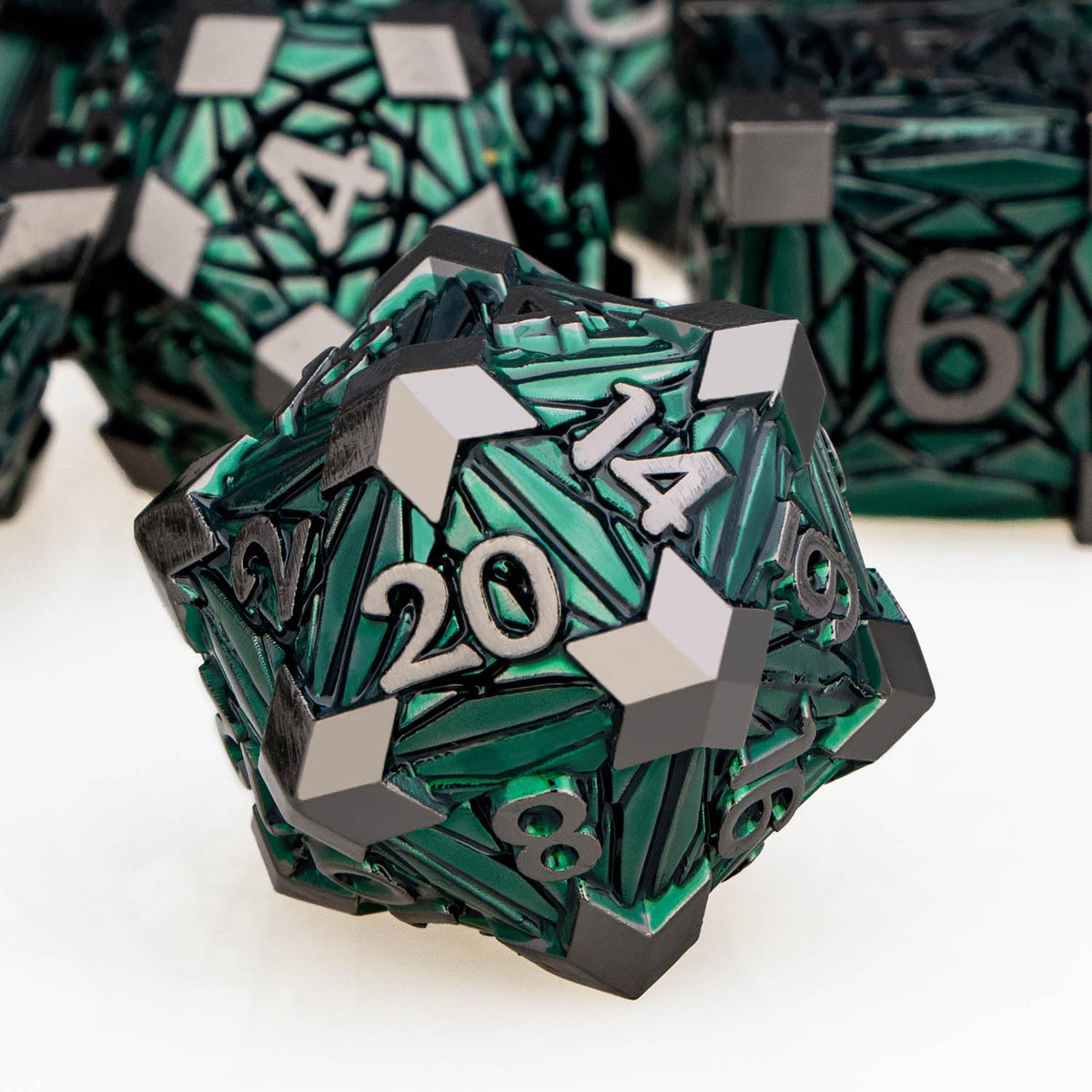 ORIFANTOU 7PCS Metal DND Dice Set with Box, Debris RPG Blue D and D Dice for use with D&D Tabletop Games Role Playing Game Polyhedral Dice Set D20 D12 D10 D8 D6 D4