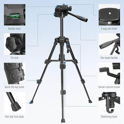 NEEWER Entry Level Version Mini Desk Phone Tripod Compatible with iPhone for Video Recording, Small Compact Table Top DSLR Camera Camcorder Webcam Stand, 3 Way Pan Tilt Head & Cell Phone Holder, TP52