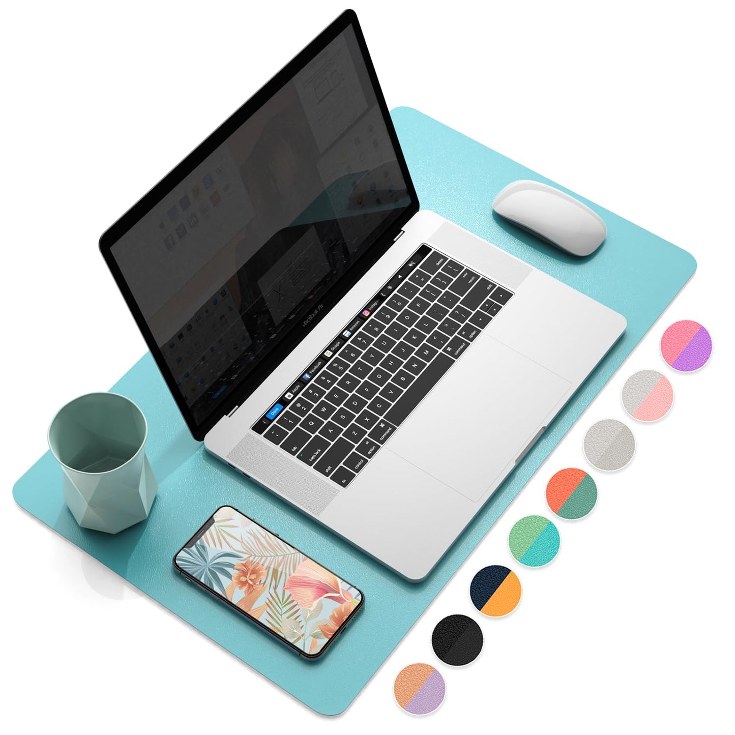 YSAGi Desk Mat, Waterproof Desk Pad,Large Mouse pad for Desk, Leather Desk Pad for Keyboard and Mouse,Dual-Sided Mouse Mat for Office (23.6" x 13.7", Calamine Blue+Cobalt Green)