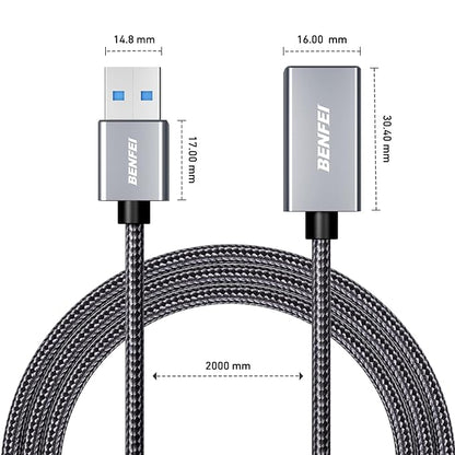 BENFEI USB 3.0 Extension Cable 6.6 Feet, Nylon Braided Compatible with Webcam, Camera, Phone, USB hub, Mouse, Keyboard, Printer, Hard Drive, Headset