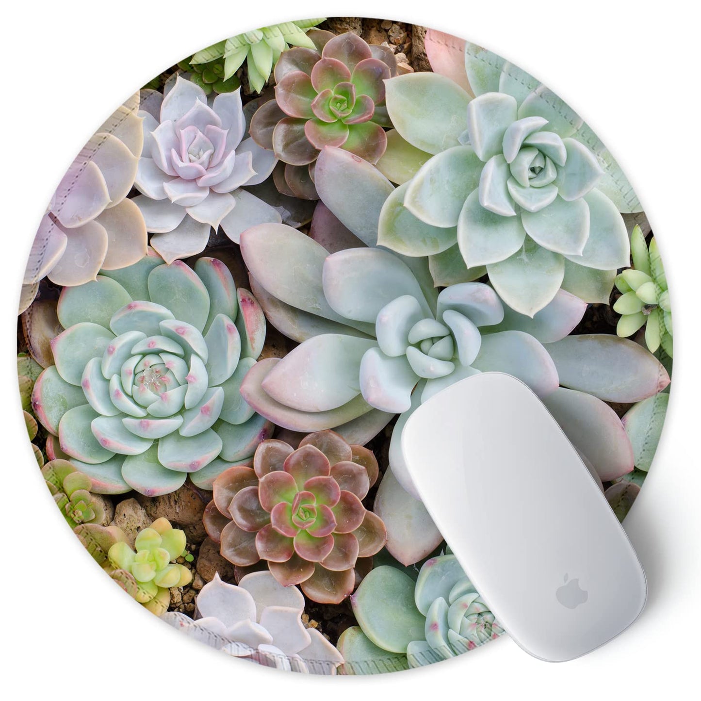 ITNRSIIET Round Mouse Pad with Stitched Edge Premium-Textured Waterproof Non-Slip Rubber Base Desktop Protection Mat Diameter 8.7 inches, Succulents