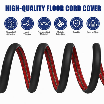 Floor Cord Cover Self Adhesive Cord Hider,10FT Cable Management, Extension Strip Protector for Wires, Prevent Cable Trips for Offices, Gyms, Exhibitions Cavity:0.47"(W) x 0.35"(H) Black
