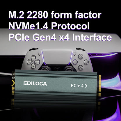 Ediloca 500GB M2 NVME SSD with Heatsink - PCIe Gen4.0 NVMe M.2 2280 3D NAND TLC, 4800MB/s Read, Internal Solid State Drive for PS5/PC, Dynamic SLC Cache, PS5 Storage Expansion, 5-Year Warranty(EN760)