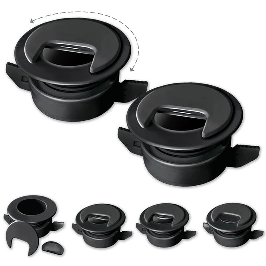 1PK Black Patented: Only Cable, Wire, Cord Management Tool-Free Self-Securing/Locking Grommet and with Cap Slider, for Walls, Ceilings, Desks - Used for All Surfaces 3/8" to 1" Thick. Made in USA