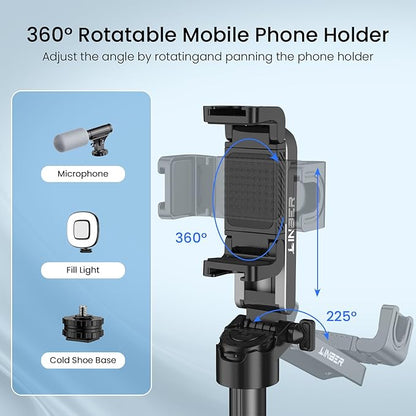 Mini Tripod with Dual Fill Lights, Portable Selfie Stick with Wireless Remote, Pocket Size Phone Tripod with Cold Shoe for iPhone/Android, Vlogging & Live Streaming（Black）