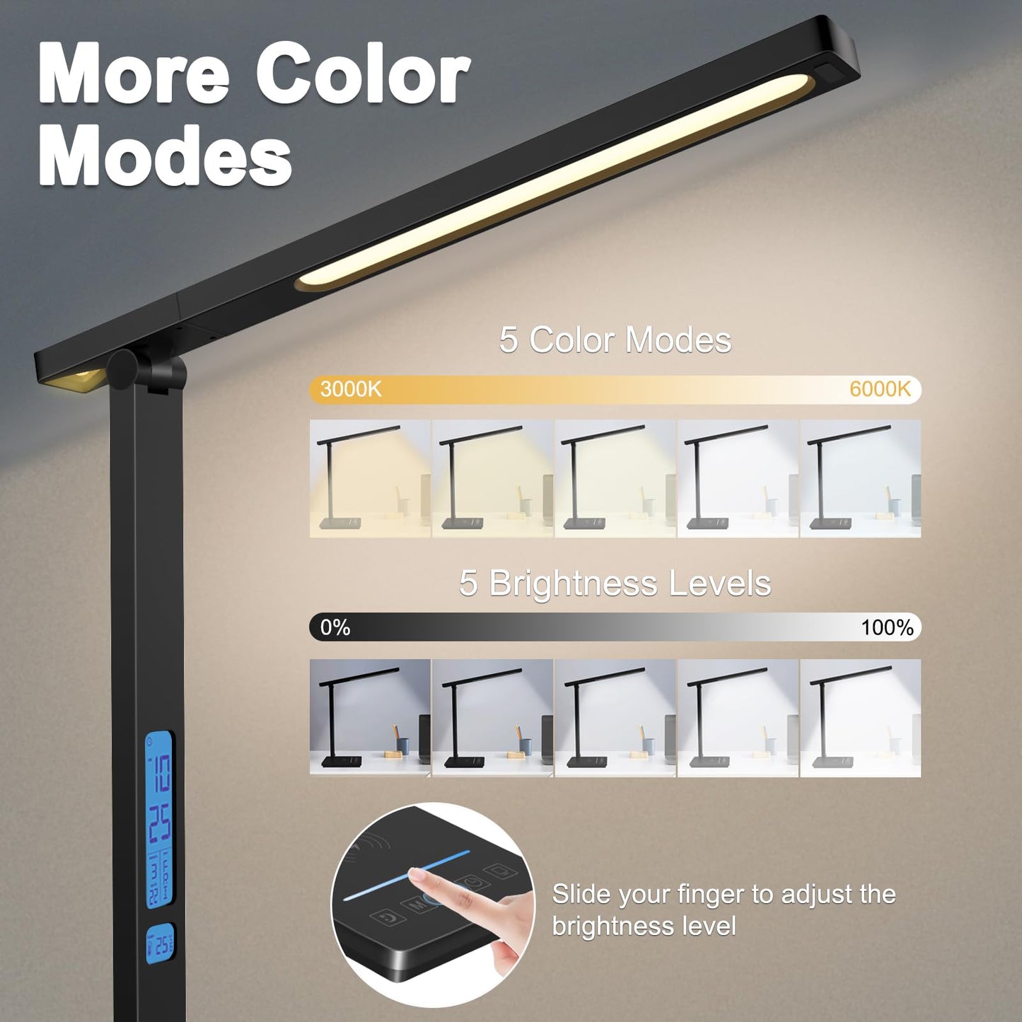10 in 1 Smart Desk Lamp Led, Desk Light for Colleage Drom Room Office, Eye-Caring Table Lamp with Night Light, Lamp for Desk with 10W Wireless Charger, Dimmable Touch Lamp, Birthday Gifts for Women