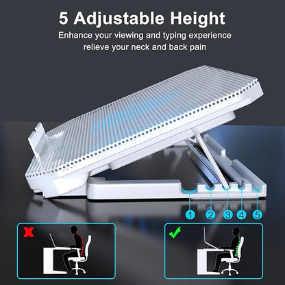 LIENS Laptop Cooling Pad with Adjustable Height Two 5.1 Inches Fan 2 USB Ports Suitable for 12"-15.6" Laptops（White）
