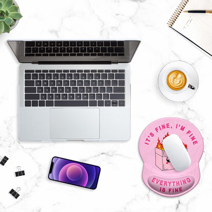 ITNRSIIET Ergonomic Mouse Pad with Gel Wrist Support Small Wrist Rest Smooth Surface Non-Slip PU Base Comfortable Office Supplies Pain Relief, 8.7 x 7.2 inches, Pink Cute Dumpster