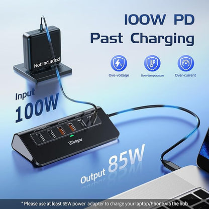 USB C Hub Ethernet, 10Gbps USB C Docking Station 10-in-1 with 4K@60Hz HDMI, Type-C & 2 USB A 3.2 Data, LAN, 2 USB A 2.0, PD 100W, SD/TF Ports, Powered USB Hub for Laptop, PC, iPhone 16/15, Mac