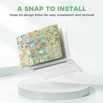 iCasso for MacBook Air 13 inch Case 2020 2019 2018 Release A2337 M1 A2179 A1932, Flower Hard Shell Protective Case for MacBook Air 13.3 inch + Keyboard Cover + Screen Film, Green Flower