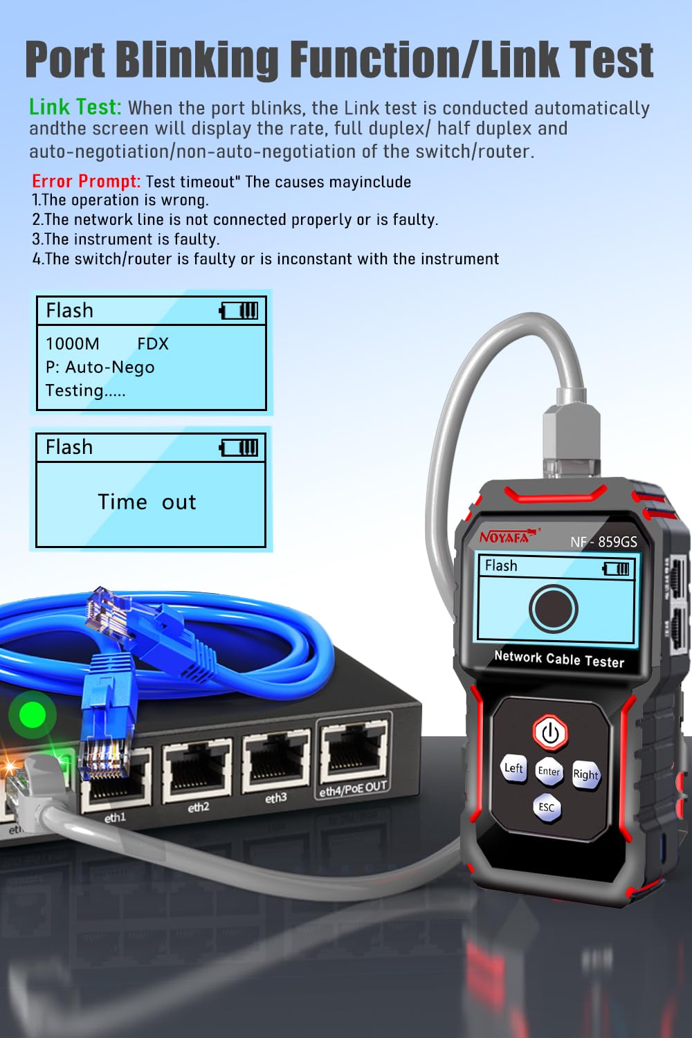 NF-8209S Network Cable Tester,Ethernet Toner for POE/Cat5/Cat7/Cat6a/Cat6
