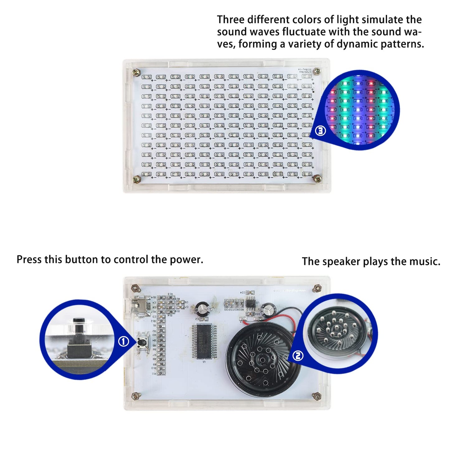 Yidab Soldering Practice Kit DIY RGB Music Spectrum Colorful Multi-pattern Simulate Dynamic Sound Wave Within Speaker SMD Soldering Kit Welding Skills Learn Soldering Kit For Beginners