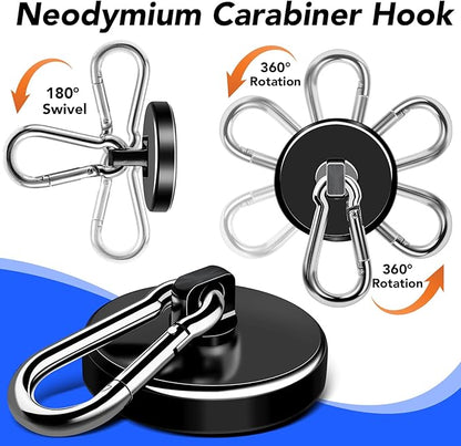 LOVIMAG Strong Magnets with Hooks, 200LBS+ Heavy Duty Magnets with Epoxy Coating for Cruise, Magnetic Hooks with Swivel Carabiner Hook, Powerful Neodymium Magnet for Hanging, Kitchen,Garage-2 Pcs