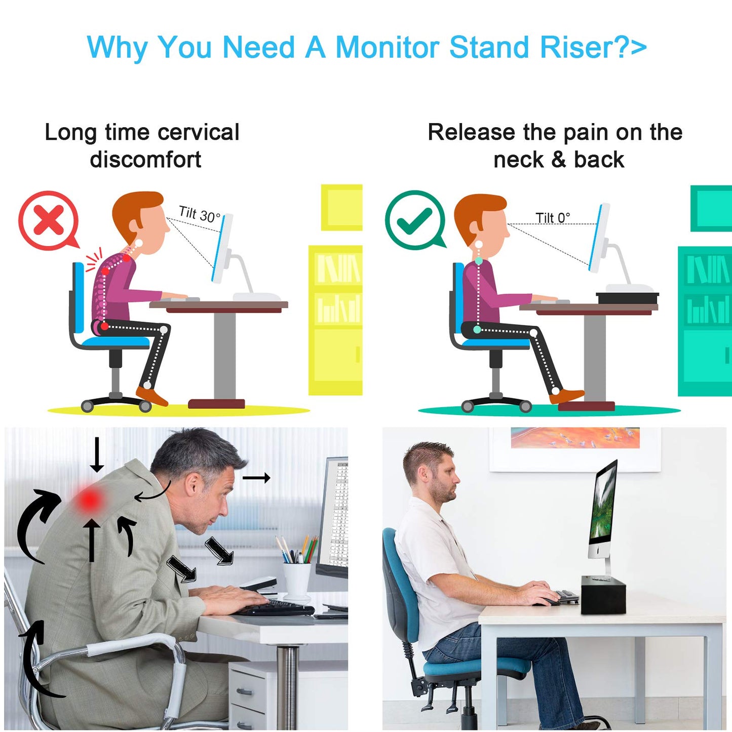 Marbrasse Monitor Stand Riser, 2 Pack 16.5 Inch 2 Tier Computer Monitor Stand, Printer Shelf Stand for Laptop Computer Screen Storagek,Desktop Stand with Phone Holder and Cable Management