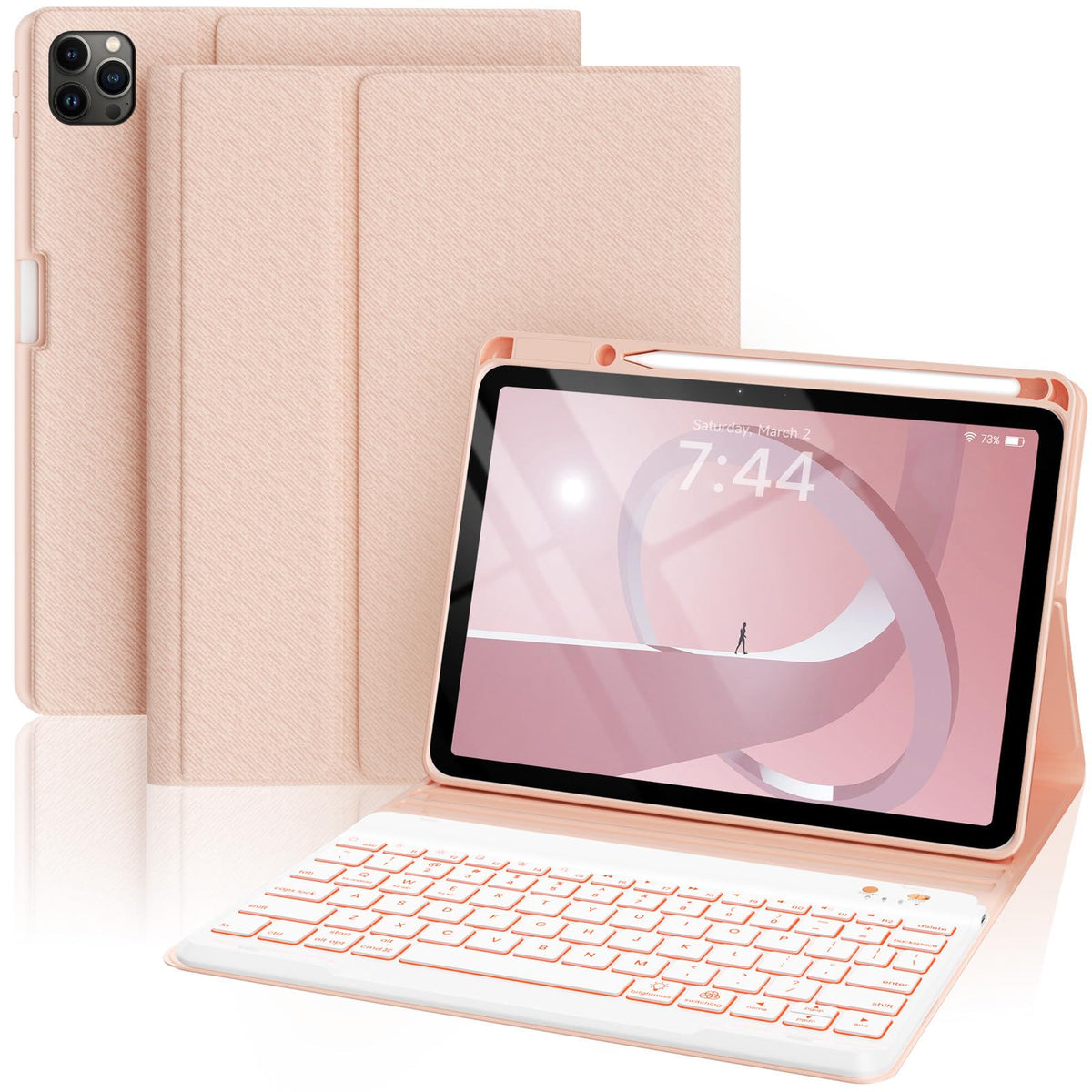 OPAKIT Keyboard Case for iPad Air 5th/4th Pro 11 inch, 7-Color Backlit Detachable Wireless Keyboard Case with Pencil Holder, Stand Folio Cover for Gen 2020/2022, Pro 4th/3rd/2nd/1st Gen, Black