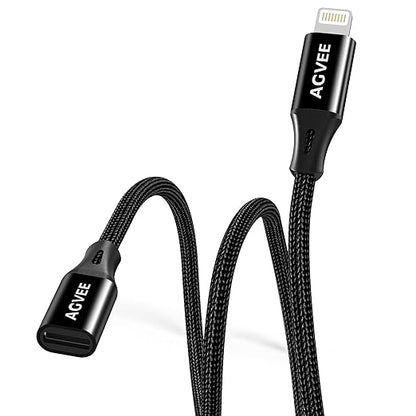 AGVEE 2 Pack 3.3ft Lightning Extension Cable, Braided Female to Male Extender Full Function Cord Compatible with iPhone iPad, Data Sync Video Audio & Charging Connector Adapter, Black