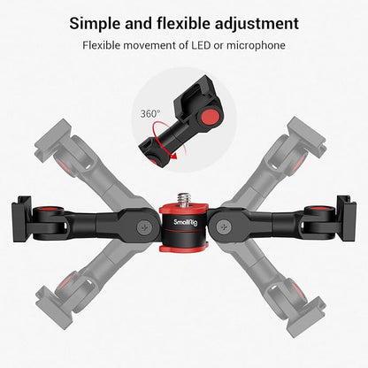 Dual Cold Shoe Mount by SmallRig, Extension Bar Universal Cold Shoe Adapter with 1/4" Thread Holes, for Microphone,Led Video Light, Audio Recorder Monitors-3483B