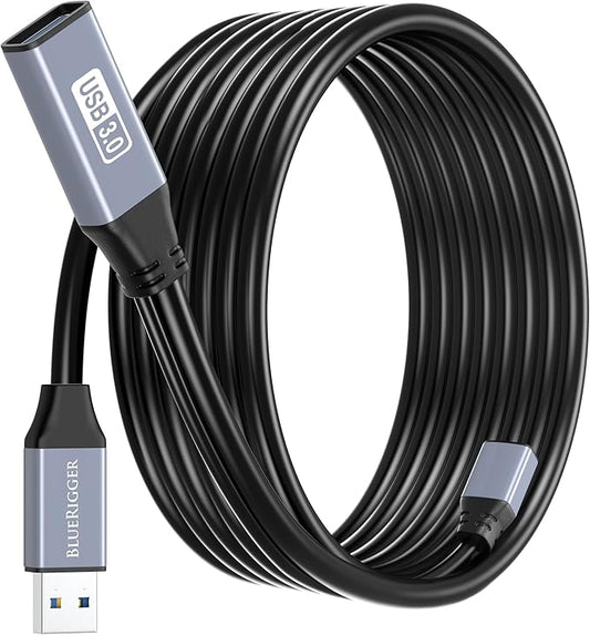 BlueRigger Active USB 3.0 Extension Cable 15FT (5 Gbps USB Extender Cord) - Long USB Extension Cable for Webcam, VR Headset, Printer, Hard Drive, Keyboard, Mouse