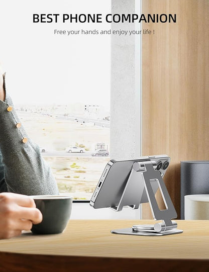 Nulaxy Rotatable Cell Phone Stand, Fully Adjustable Foldable Desktop Phone Holder Cradle Dock, Thick Case Friendly, Compatible with All Phones, Nintendo Switch, Silver
