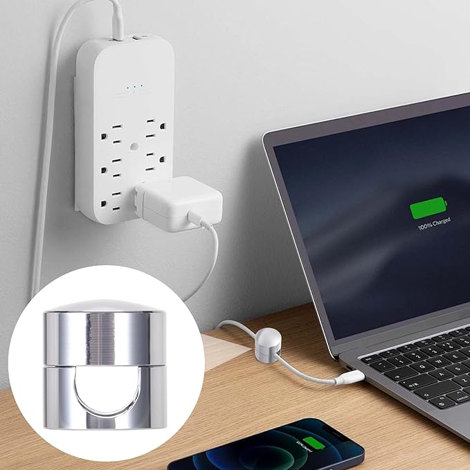 SmallCat 5 Sets Charger Holders for Cords, Silver Adjustable Cable Anchor Holders, Adhesive Metal Cord Clips, Cable Management Wire Organizers for Desk, Office, Nightstand