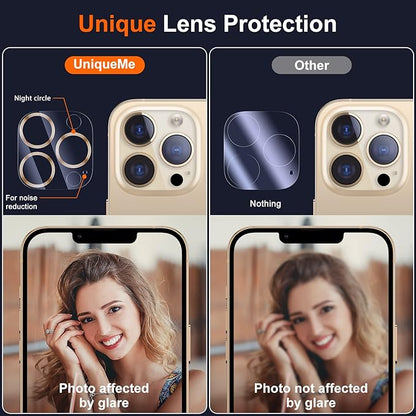 UniqueMe [3 Pack] Camera Lens Protector Compatible with iPhone 13 Pro 6.1" / 13 Pro Max 6.7" Tempered Glass,[Case Friendly][New version][Scratch-Resistant][Easy Installation] -Gold