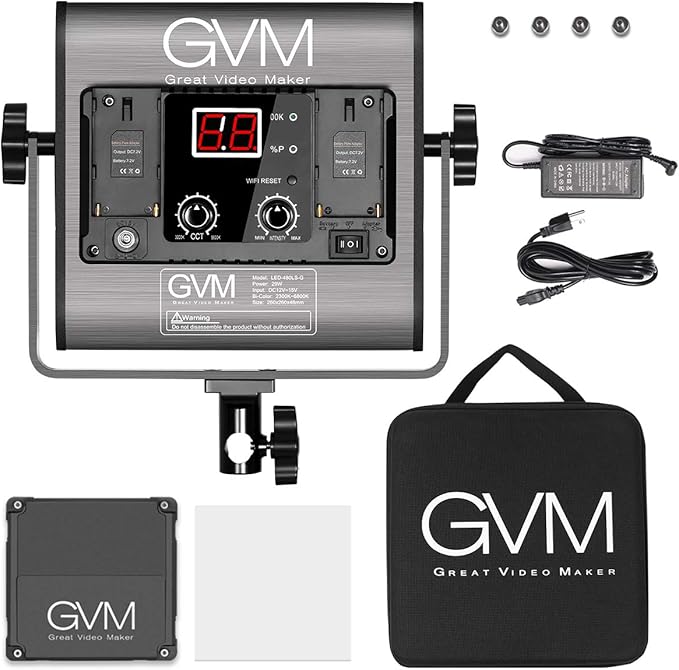 GVM Led Bi-Color Video Lights with APP Function, Variable CCT 2300K-6800K and 10%-100% Brightness with Digital Display for Video Studio Shooting, CRI97+ TLCI97 Led Light Panel +Barndoor
