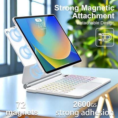 GGQFGTOJ for iPad 9th Generation Case with Keyboard,Magic Style Keyboard Case for iPad 9th/8th/7th Gen 10.2 inch - Floating Cantilever Magnetic Stand Multi-Touch Trackpad (White)