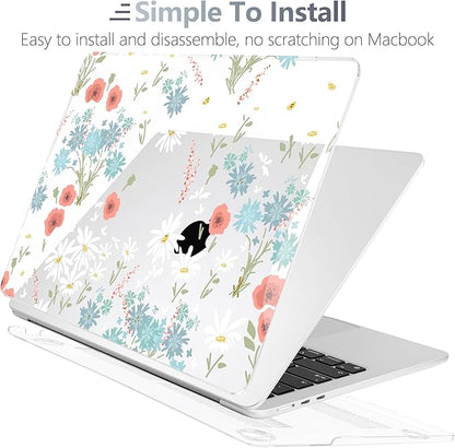Batianda Premium Case for New MacBook Air 15 inch 2025 2024 2023 with M4 M3 M2 Chip, Floral Designed Protective Plastic Hardshell & Keyboard Cover & Screen Protector, Cute White Flower