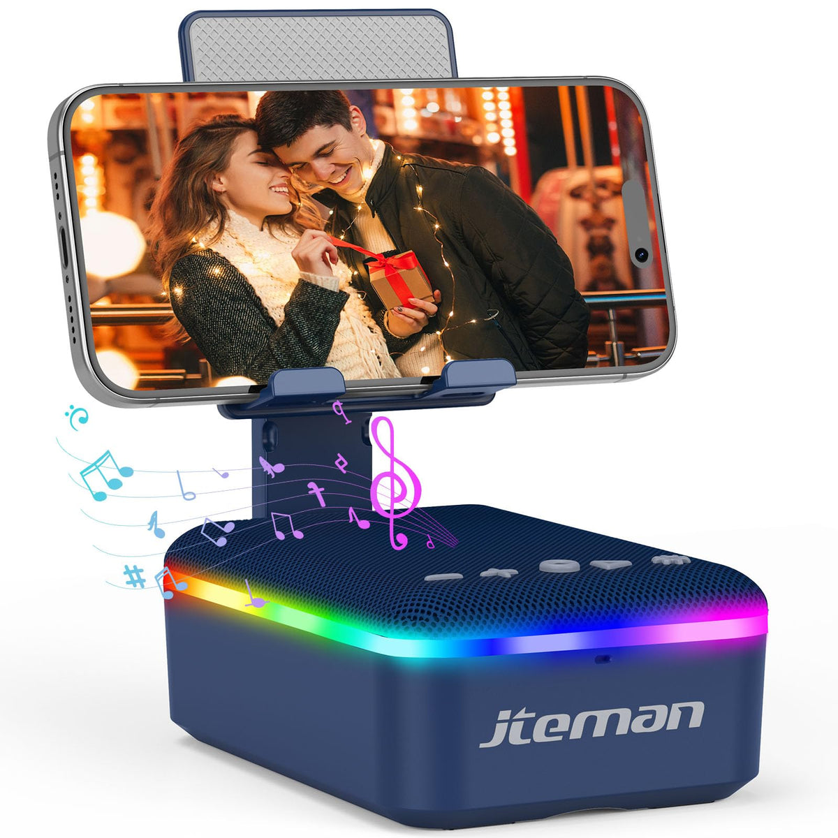 JTEMAN Gifts for Men Women,Cell Phone Stand with Bluetooth Speaker,LED Light,and Lanyard,Cool Tech Gadgets,Unique Birthday Gifts for Men Husband Mom Dad