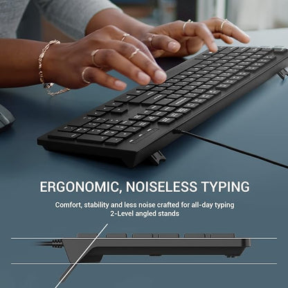 Computer Keyboard Wired, Plug Play USB Keyboard, Low Profile Chiclet Keys, Large Number Pad, Caps Indicators, Foldable Stands, Spill-Resistant, Anti-Wear Letters for PC Laptop (Black, 2-Pack)