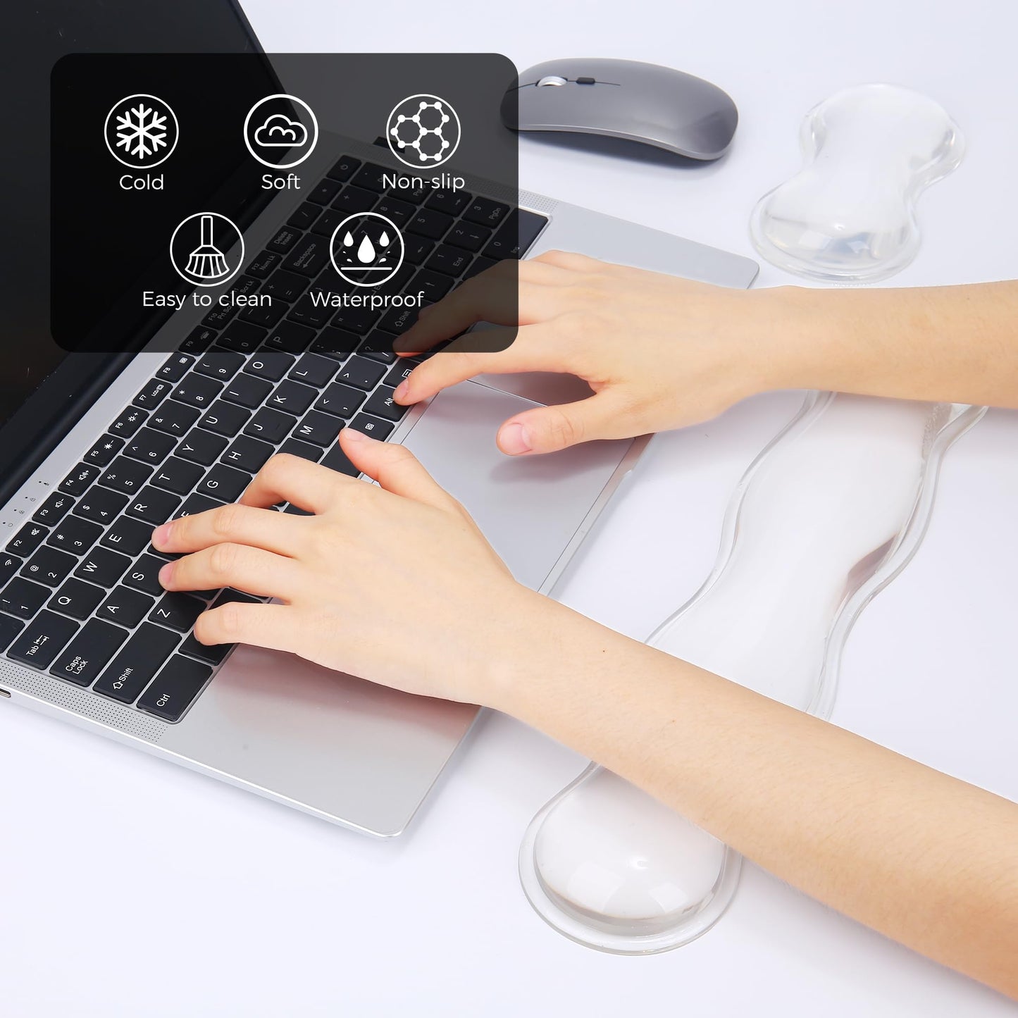 ABRONDA Gel Wrist Rest for Keyboard and Mouse, Wrist Rest for Keyboard, Mouse Wrist Support, Pain Relief, Cool Touch, Non-Skid, Mouse Wrist pad
