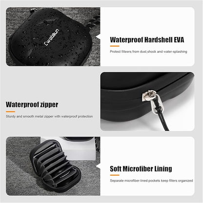 Cwatcun Hard Shell Lens Filter Case, Camera Filter Case for 7 Filters Up to 100mm with Hand Strap, Dustproof & Waterproof Camera Lens Filter Storage Case for ND UV CPL Filter Pouch