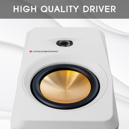 Prosonic BT30 White Bookshelf Speakers - Active Bluetooth 5.3 Powered Studio Monitors, 80W Desktop Computer Audio System with Optical/Coaxial/Aux for Turntable, Home Theater, TV & PC