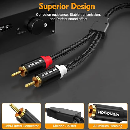 HOSONGIN RCA Cables 15ft 2 Pack[Hi-Fi Sound, Nylon Braided, Shielded], 2-Male to 2-Male RCA Audio Stereo Subwoofer Cable Auxiliary Cord for Home Theater, HDTV, Amplifiers, Hi-Fi Systems, Speakers