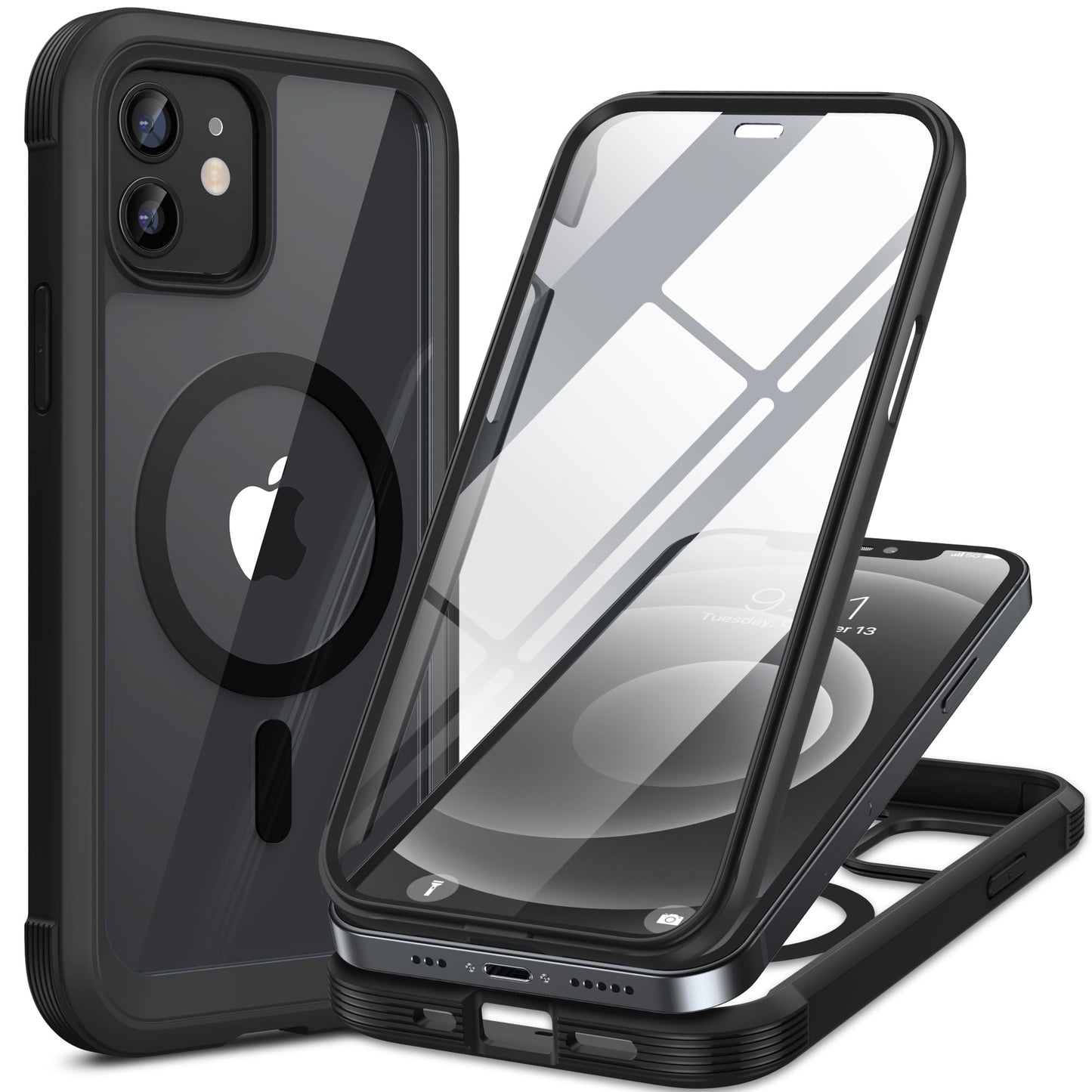 Miracase Magnetic for iPhone 12 mini Case, [360 Full-Body Protection & Complete Camera Guard], Drop & Scratch-Resistant, Shockproof, Stylish Clear iPhone Case, iPhone 12 mini Cover, Black