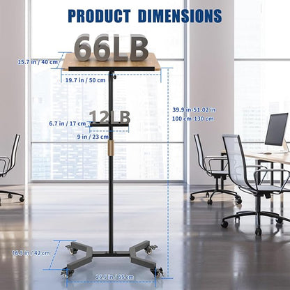 Lectern Podium Stand with Storage Platform, Height Adjustable Mobile Steady Standing Design, Multi-Purpose Tabletop for Speech, Lecture, Church, Reading or Laptop Desk