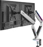 AVLT Dual 27”-43” RGB Gaming Monitor Arm Desk Mount Built-in 20 Lighting Modes Touch Button Control Fits Flat/Curved/Ultrawide Screen Height Swivel Tilt Rotation Adjustable Stand -White