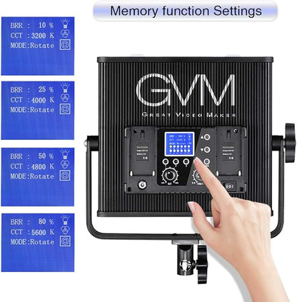 LED Video Light GVM 672S CRI97+ TLCI97+ 22000lux Dimmable Bi-color 3200K-5600K Light Panel With Digital Display For Outdoor Interview Studio Video Making Photography Lighting 3 pcs Kit