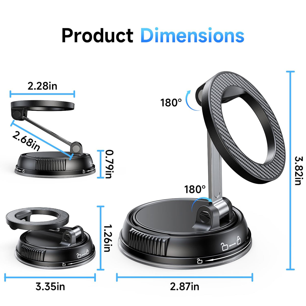 ANDERY Car Phone Holder for Magsafe [78+LBS Strongest Suction & 2400gf Strongest Magnetic] 360° Adjustable Car Phone Mount, Phone Holders for Your Car for iPhone 18-12 Pro Max Air Plus (Carbon Fiber)