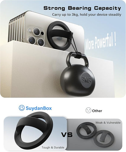 Magnetic Phone Grip, Removable Loop Grip with Soft Finger Strap, Silicone Phone Ring Holder for Back of Phone for iPhone 16/15/14/13/12 Pro Max/Plus, Black