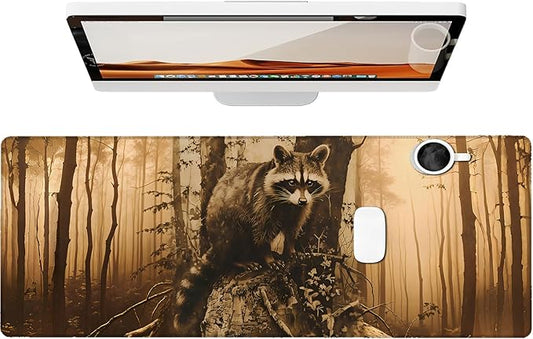 Mysterious Raccoon Gaming Mouse Pad, Large Office Desk Mat, Anti-Slip Rubber Base Mousepad for Computer Laptop Keyboard, Smooth Desk Pad for Home Office Gamer Work Accessories 31.5" x 11.8"