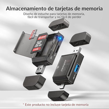 6-in-1 SD/TF Card Reader Adapter with USB A & Type C Port & USB 3.0 Slots for Micro SD/SDHC/SDXC/MMC Memory Cards, Compatible with PC, MacBook, Chromebook, Android Phone, i-Phone