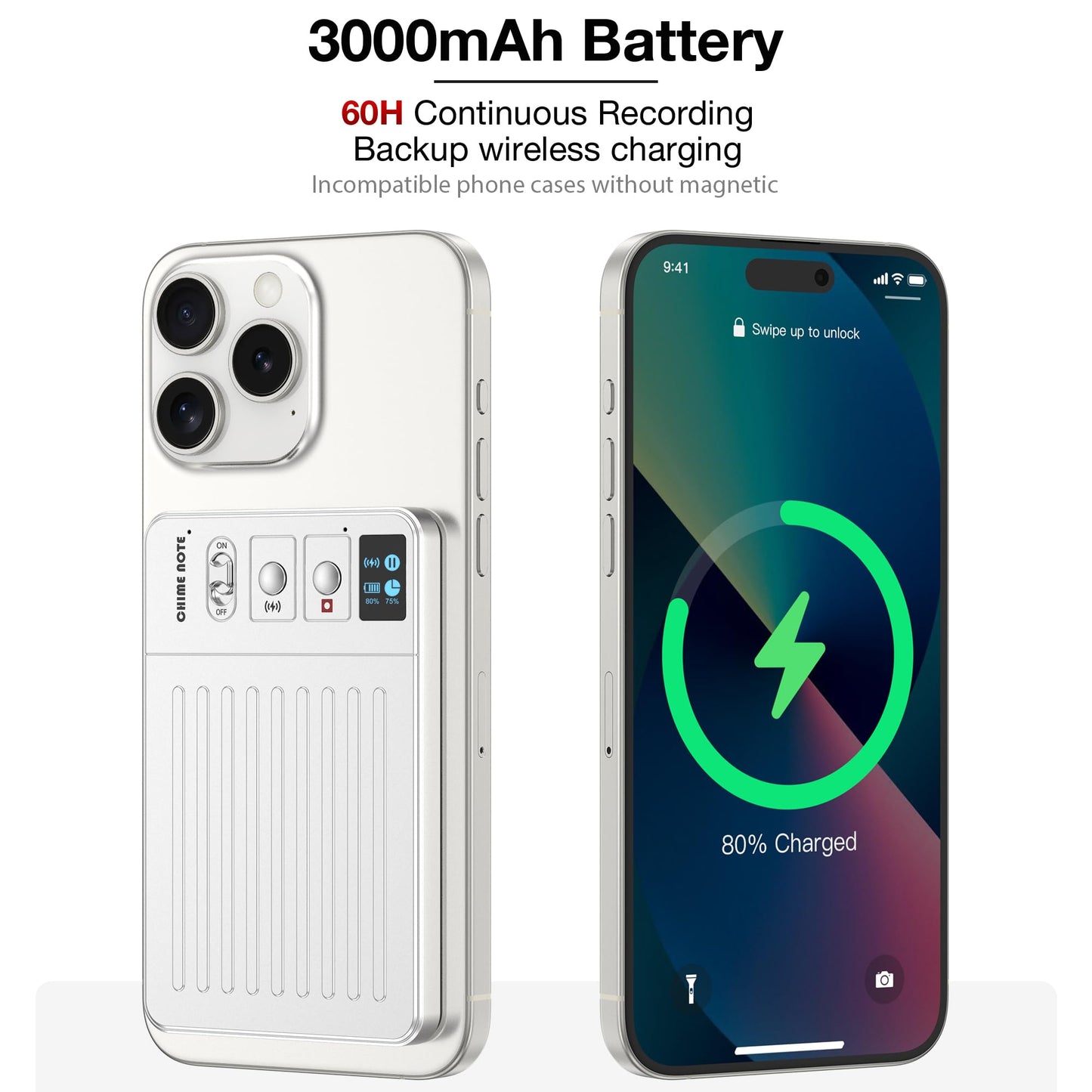 64GB AI Voice Recorder with Smart Transcription & Summary — Voice Activated Portable Digital Voice Recorder for Business Meetings & Lectures, Magnetic, ClicoByte Chime, Silver