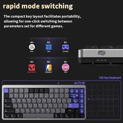 nuphy Air75 HE Rapid Trigger Low Profile Gaming Keyboard,Hall Effect keybaord,84 Keys 75 Percent Layout Wired Magnetic Switches Keyboards,Magnetic Jade Pro Switch