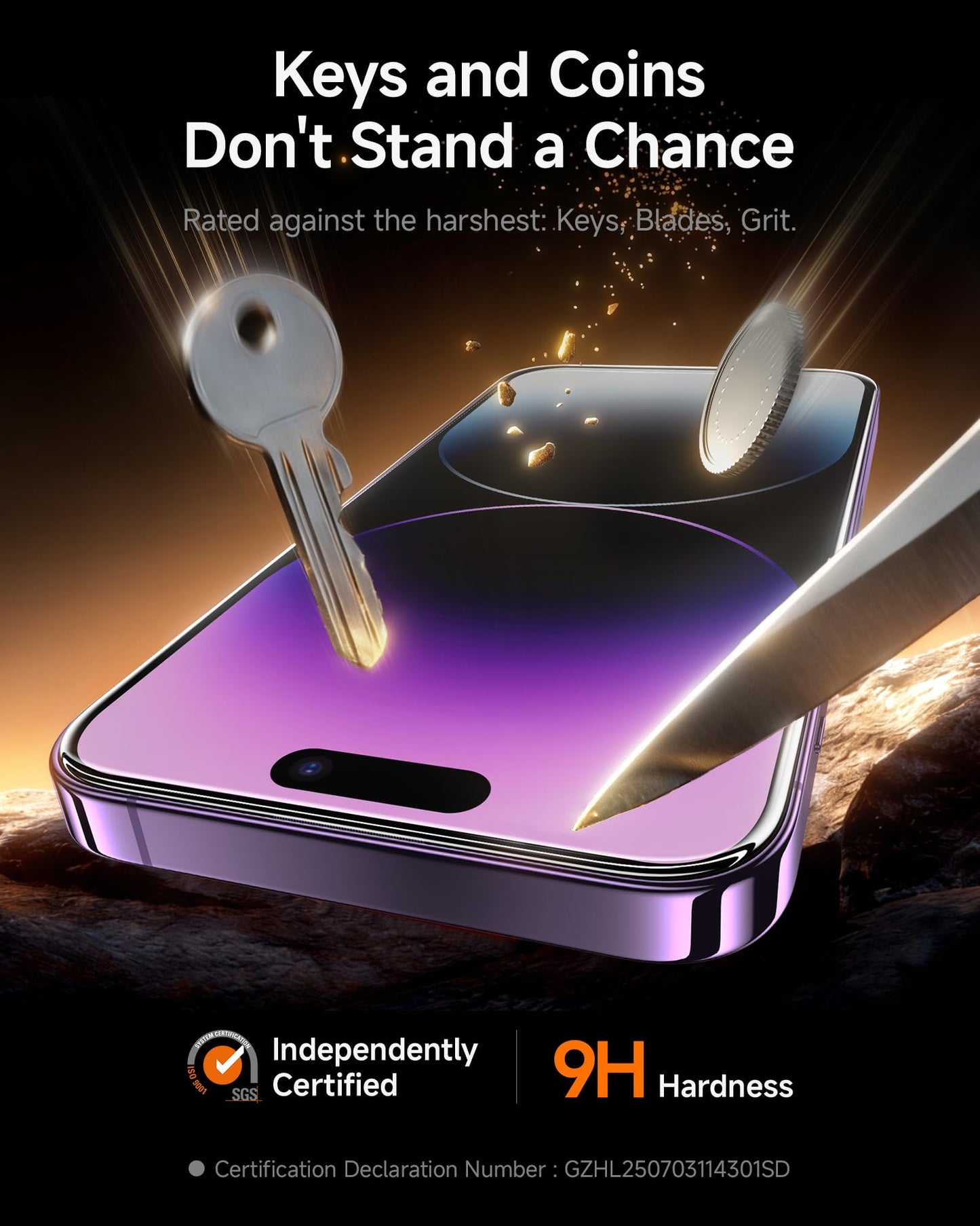 SMARTDEVIL 2 Pack for iPhone 14 Pro Screen Protector, 9H Hardness Military Grade Shatterproof, HD Clear Tempered Glass with Auto Dust-Elimination, Bubble Free, Easy Installation, Case Friendly