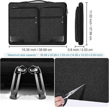 Hseok Laptop Case 15 15.6 16 inch Sleeve with Handle and Hidden Strap,Compatible with MacBook Pro 15.4 16, 360° Protective PC Briefcase with 4 Pockets for Laptop Accessory,Easy to Carrying,Carbon