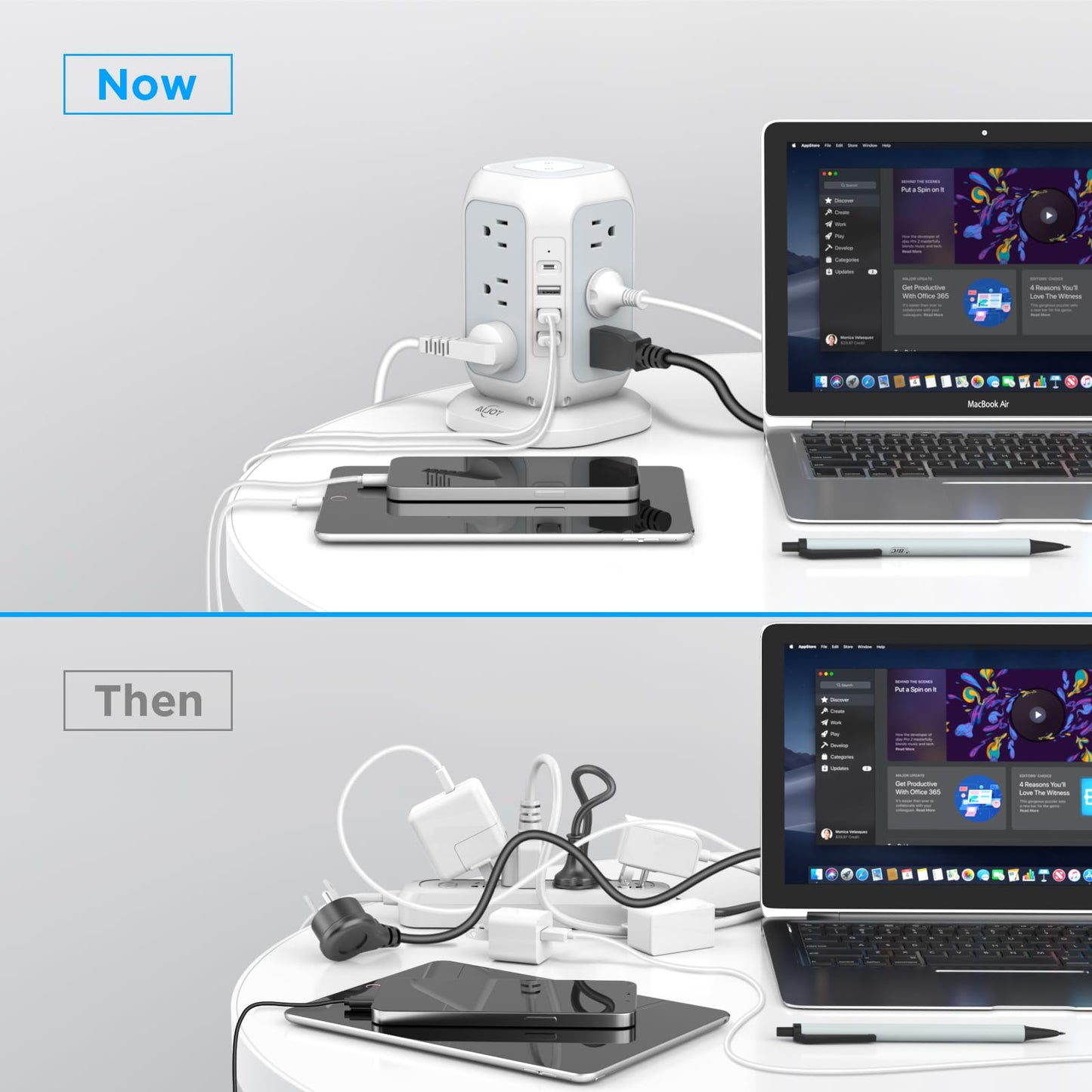 AiJoy USB C Power Strip Tower Surge Protector